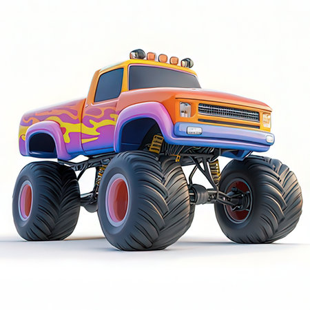 Monster truck on a white background. 3D illustration. Side view.の素材