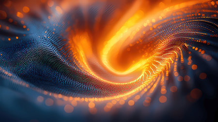 3d rendering of abstract wave particles with depth of field and bokeh light effects. Futuristic shape with depth of field.の素材