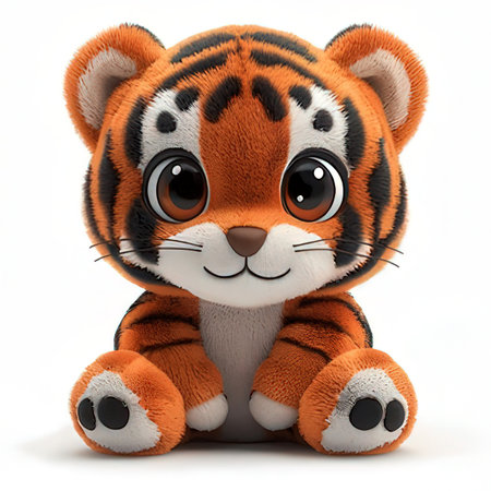 Tiger toy isolated on white background. 3D illustration. Full depth of field.の素材