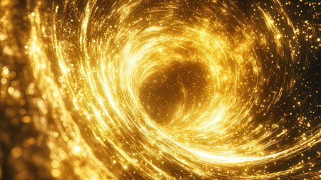 golden spiral background with sparkles and bokeh effect.の素材