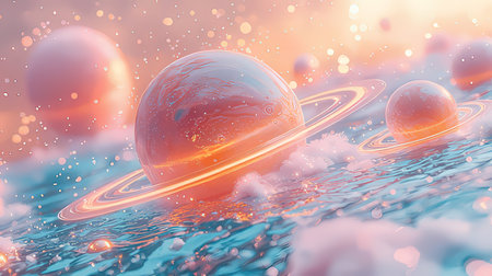 Planets in space. Solar system. Cosmos art. 3D renderingの素材