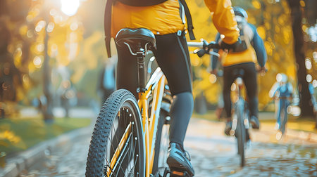 Cyclist riding a bicycle in the park. Sport and healthy lifestyle concept.の素材