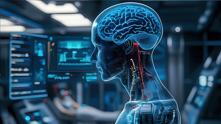Human brain with x-ray scan, 3d rendering. Computer digital drawing.の素材