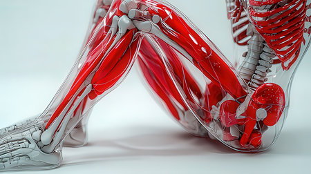 Human body anatomy with blood vessels on white background. 3d illustrationの素材