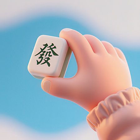 Hand in pink glove holding a 3D rendering of a dice with the wordの素材