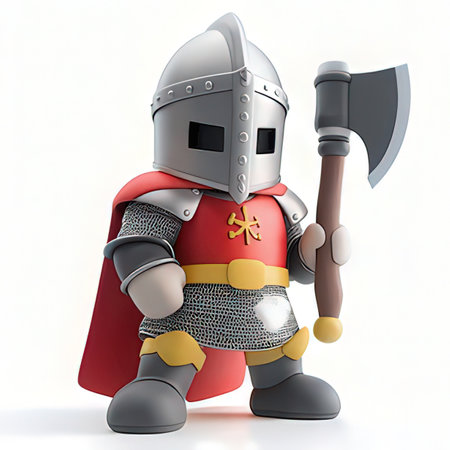 Knight with ax on white background. Isolated 3D image.の素材