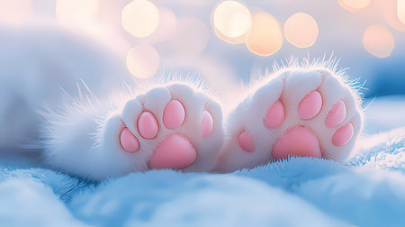 Sleeping cat paws with bokeh background. 3d renderingの素材