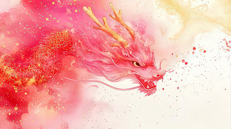 Chinese New Year of the Red Dragon watercolor painting vector illustration.の素材