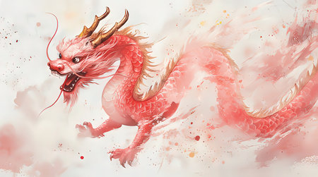 Chinese dragon in watercolor style on white background. Vector illustration.の素材
