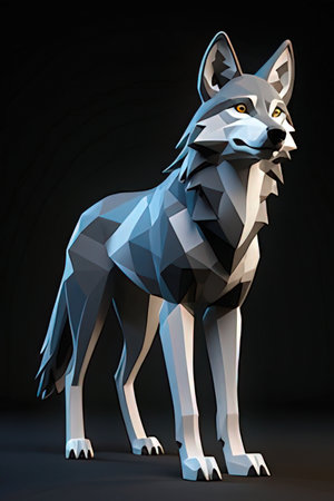 Illustration of a wolf in a low poly style on a dark backgroundの素材