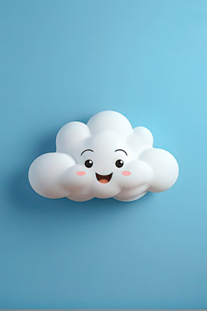 cute white cloud on blue background, 3d render and illustrationの素材
