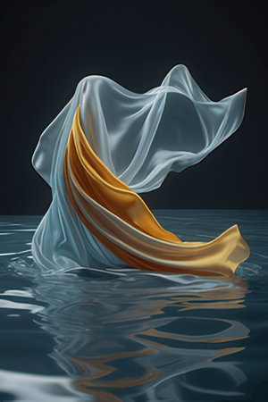 abstract piece of cloth on the water surface, 3d renderの素材
