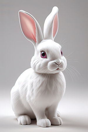 White rabbit with pink eyes on a gray background. 3d renderingの素材