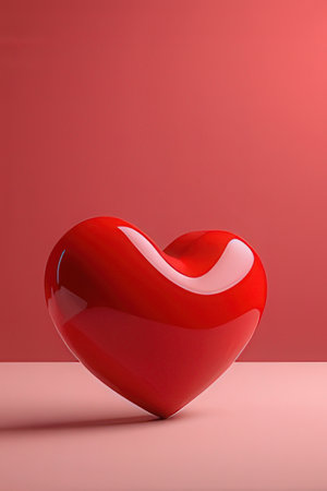 Red heart on a pink background. 3d rendering, 3d illustration.の素材