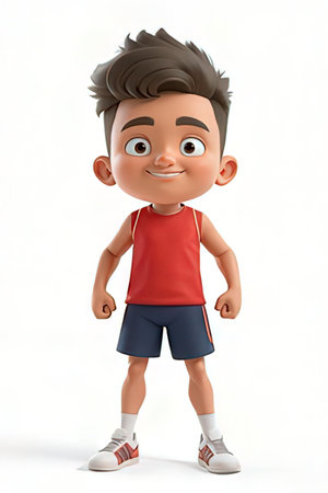 3D Render of Cartoon Little Boy with sportswear on white backgroundの素材