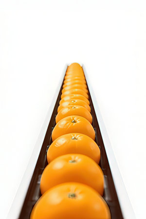 Orange tomatoes in a plastic box on a white background close-upの素材