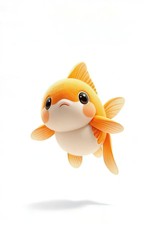 Cute goldfish on a white background. 3d rendering.の素材