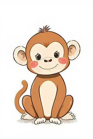 Cute monkey sitting on a white background. Vector illustration of a monkey.の素材