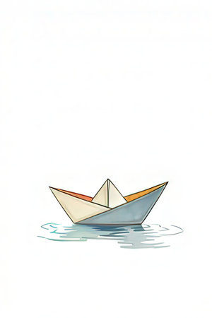 Paper boat on the water. Hand drawn watercolor vector illustration.の素材