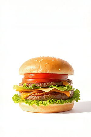 hamburger isolated on a white background with copy space for textの素材