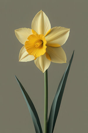 Yellow daffodil on a gray background. 3d renderの素材