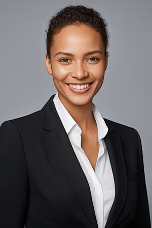 Waist up portrait of a smiling young african american businesswomanのeditorial素材