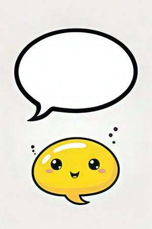 Cute smiley face with speech bubble. Vector cartoon illustration.の素材
