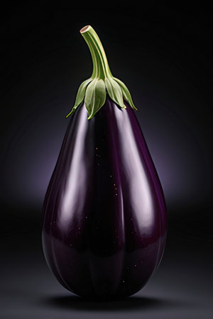 Purple eggplant on black background. 3d illustration. Studio photography.の素材