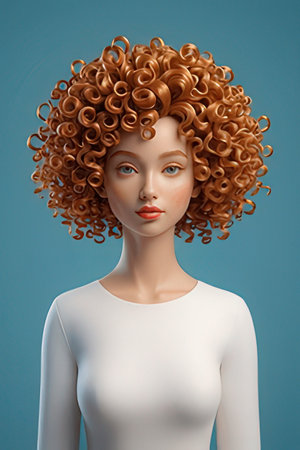 Portrait of a beautiful woman with curly hair. 3d renderingの素材