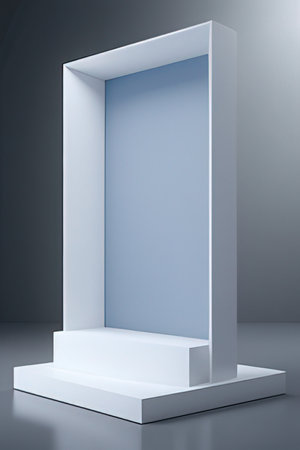 3d render of empty exhibition stand on gray background. Exhibition conceptの素材