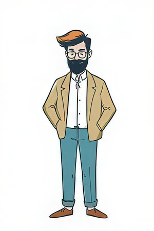 Stylish hipster man with beard and glasses. Vector illustration.の素材