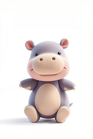 Cute hippo isolated on white background. 3D illustration.の素材