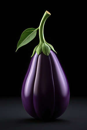 Eggplant isolated on black background. 3d render illustration.の素材