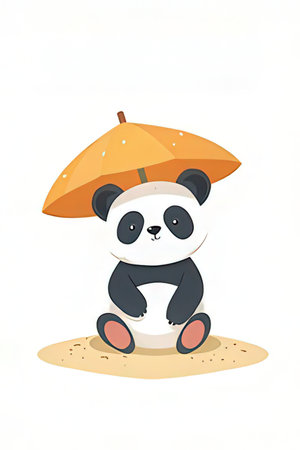 Cute panda sitting on the sand under an umbrella. Vector illustration.の素材