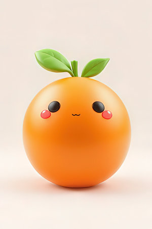 Orange fruit with face expression on white background. 3d illustration.の素材