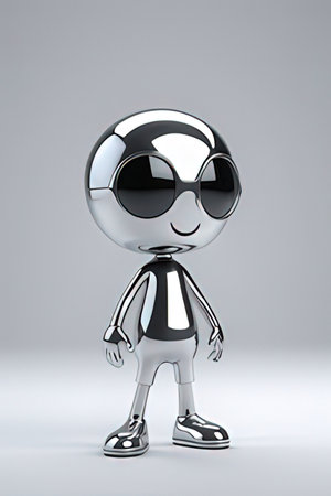 3d render of a cute robot with sunglasses on gray backgroundの素材