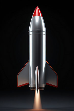 Rocket on a black background. 3D illustration. 3D rendering.の素材