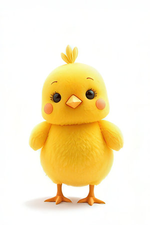 Cute little yellow chicken isolated on white background. Happy Easter.の素材