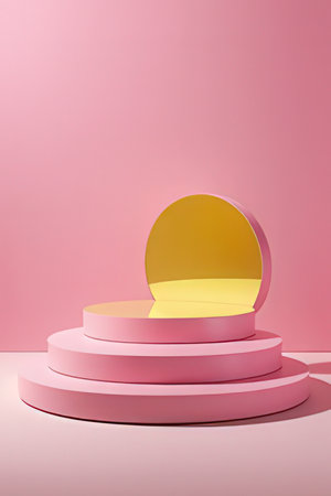 pink podium for product presentation 3d render on a pink backgroundの素材