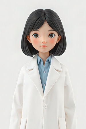 A cute girl in a white coat on a white background, 3d renderingの素材