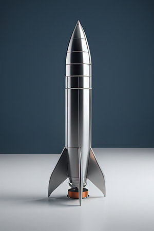 3d rendering of a rocket on a gray background. Space exploration concept.の素材