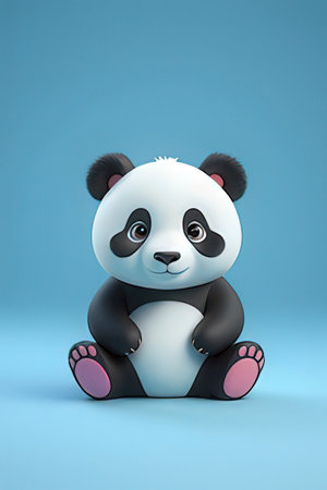 Cute panda sitting on blue background. 3d illustration.の素材