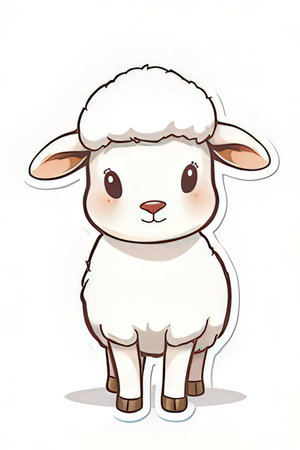 Cute cartoon sheep on white background. Vector illustration for children.の素材