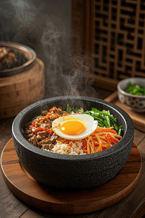 Bibimbap on the wooden backgroundの素材