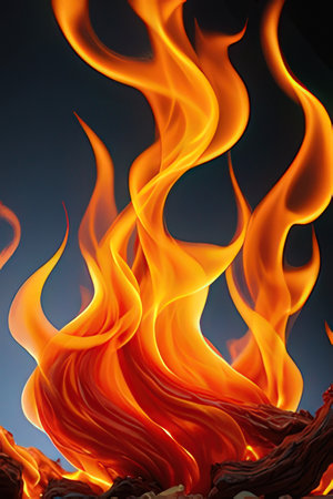 Fire flames on black background. Abstract fire flames background. Close up of fire flames.の素材