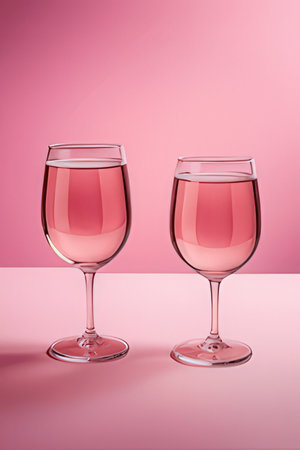 Two glasses of pink wine on a pink background. 3d illustrationの素材