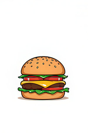 Illustration of a hamburger on a white background with space for textの素材