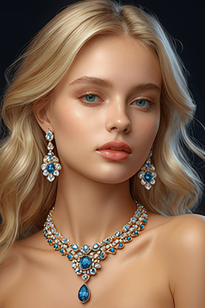 Fashion portrait of young beautiful woman with blue eyes. Jewelry.の素材