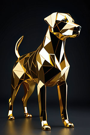 Golden dog on a black background. 3d rendering, 3d illustration.の素材