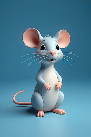 3d rendering of a cute cartoon mouse isolated on blue background.の素材